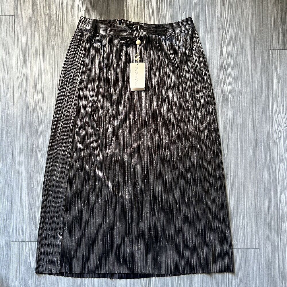 For Love And Lemons Skirt Womens Large Pleated Marion Gunmetal Metallic
